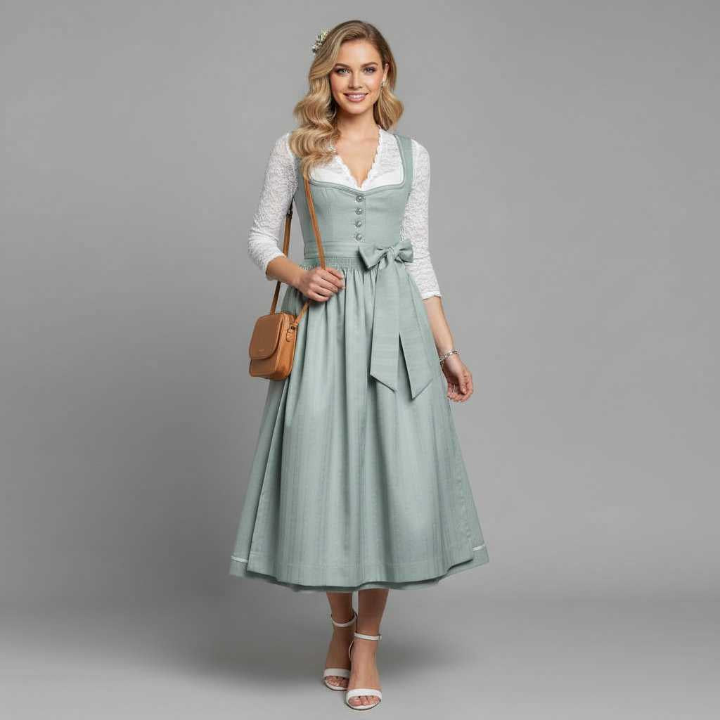 Dirndl tradizionale da donna con camicetta e grembiule – foto 3