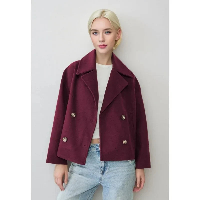 Blazer corto da donna in bordeaux – doppiopetto sartoriale