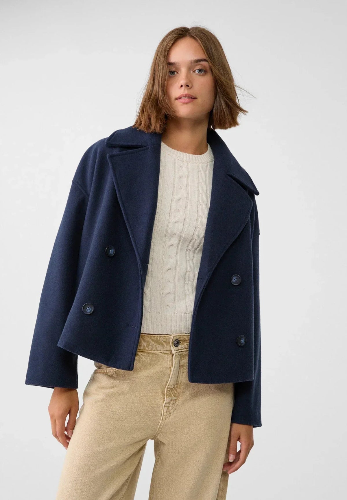 Blazer corto da donna in blu marino – doppiopetto sartoriale