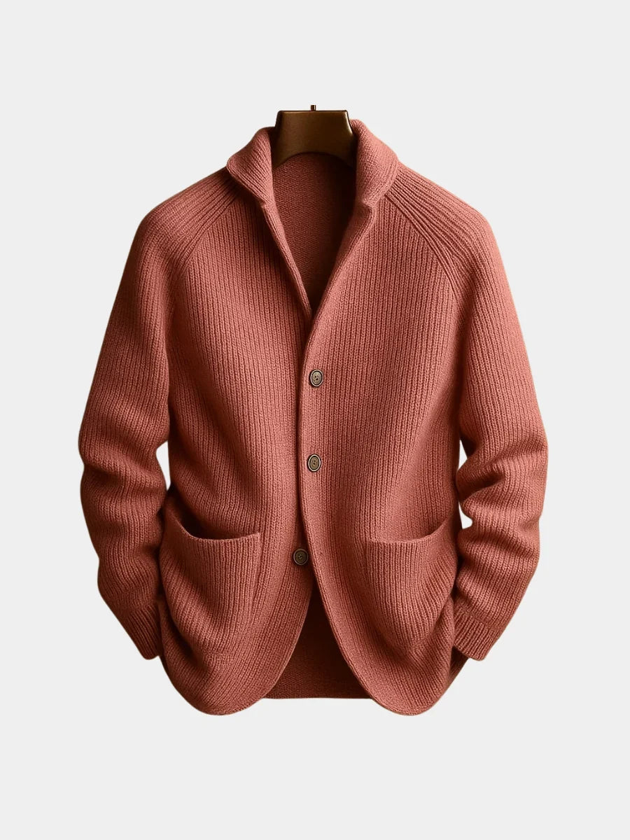 Cardigan da uomo a coste con collo a scialle e tasche – foto 2