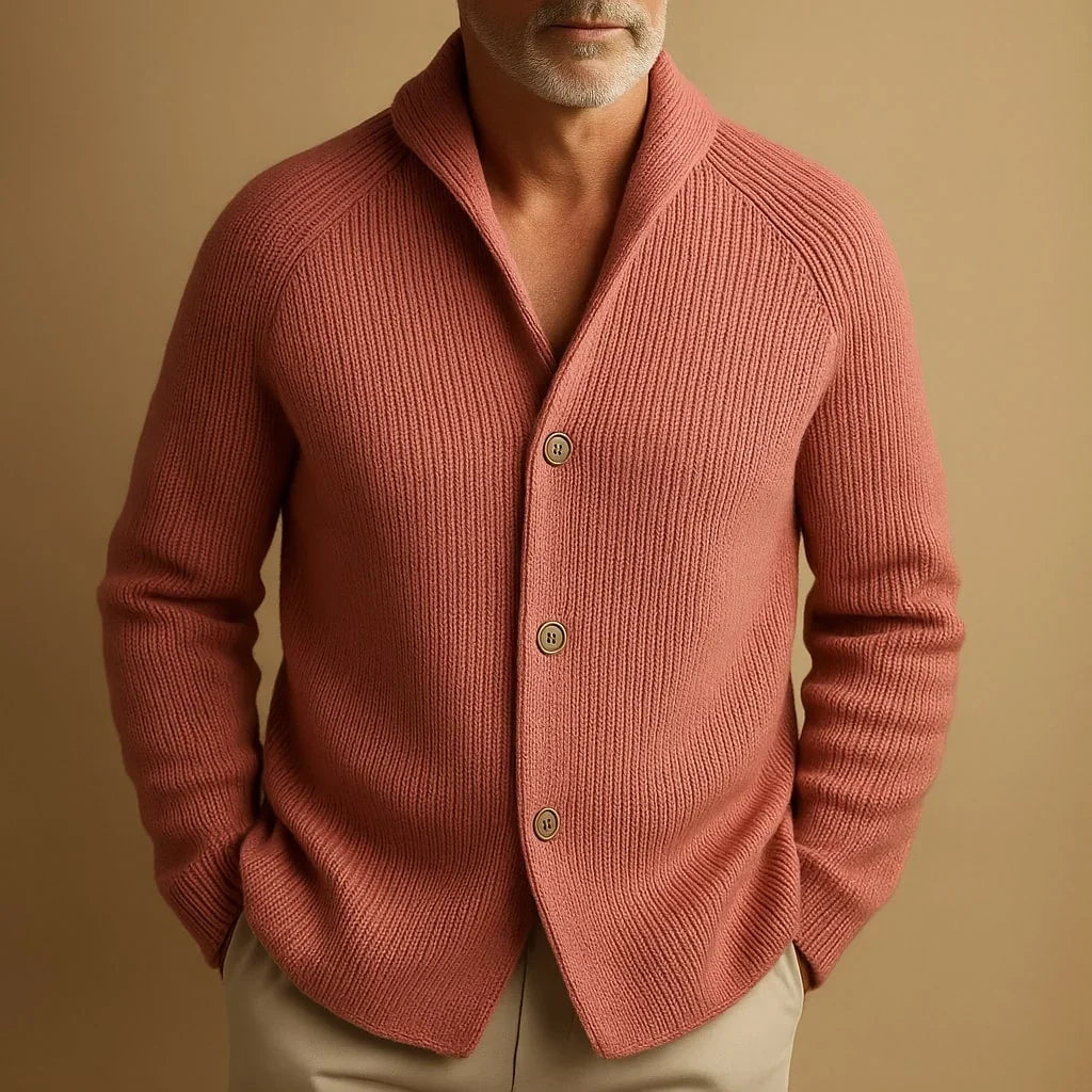 Cardigan da uomo a coste con collo a scialle e tasche – foto 8