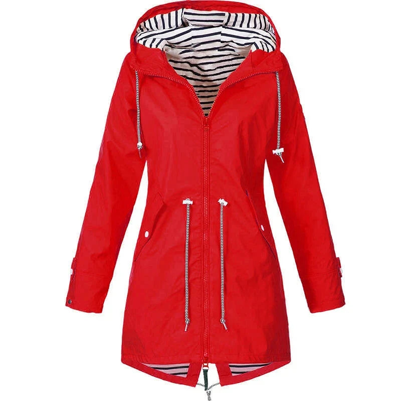 Giacca impermeabile da donna in rosso – antivento con cappuccio