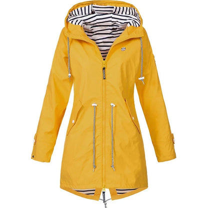 Giacca impermeabile da donna in giallo – antivento con cappuccio