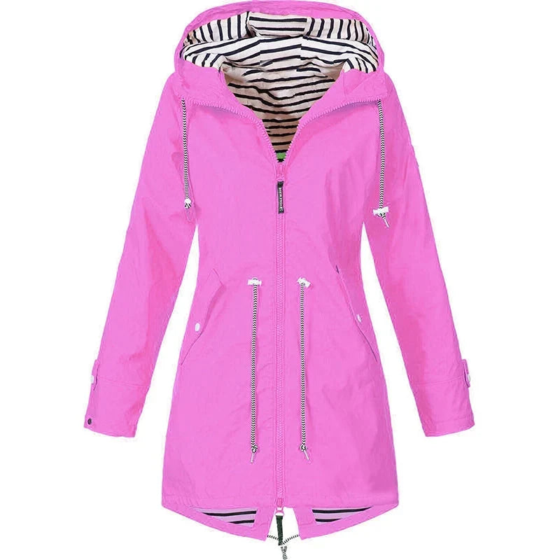 Giacca impermeabile da donna in fucsia – antivento con cappuccio