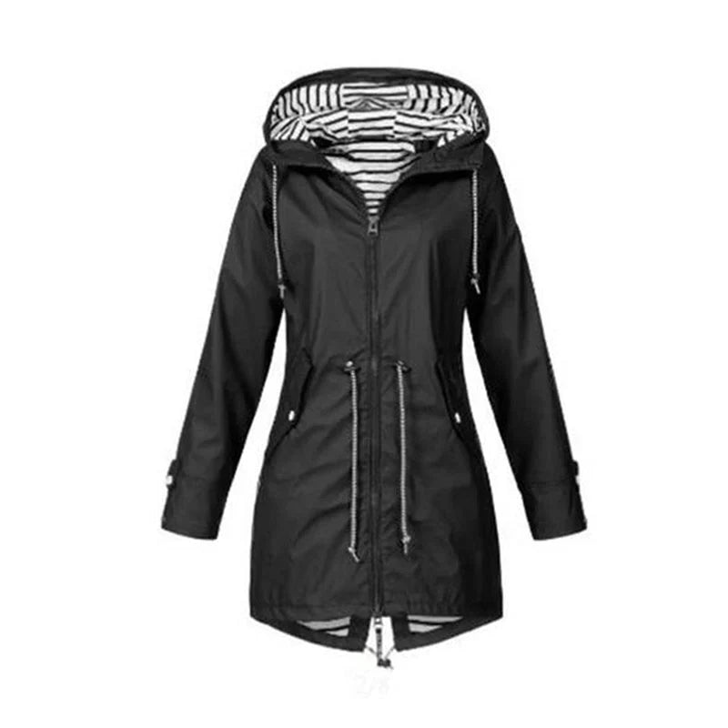 Giacca impermeabile da donna in nero – antivento con cappuccio