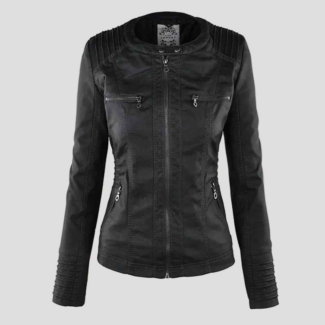 Giacca in similpelle da donna con cappuccio removibile – foto 2