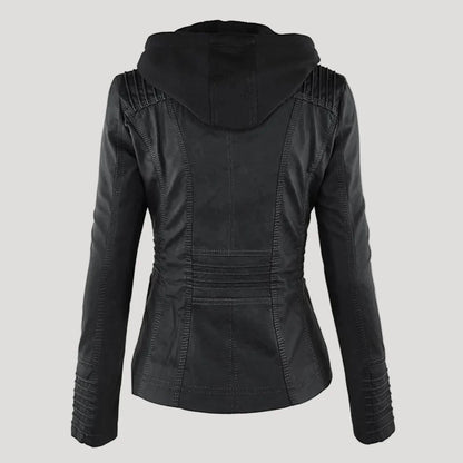 Giacca in similpelle da donna con cappuccio removibile – foto 3