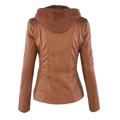 Giacca in similpelle da donna con cappuccio removibile – foto 9