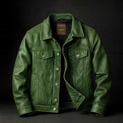 Giacca vintage da uomo in verde – effetto pelle slim fit