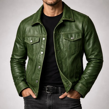 Giacca vintage da uomo effetto pelle slim fit – foto 4