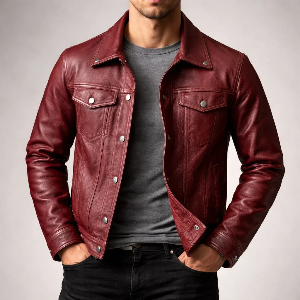 Giacca vintage da uomo effetto pelle slim fit – foto 5