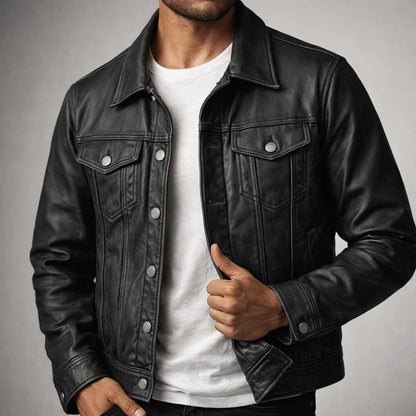 Giacca vintage da uomo effetto pelle slim fit – foto 6