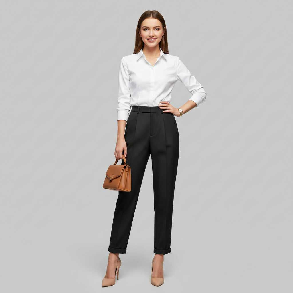 Pantaloni eleganti da donna a vita alta con pinces – foto 1