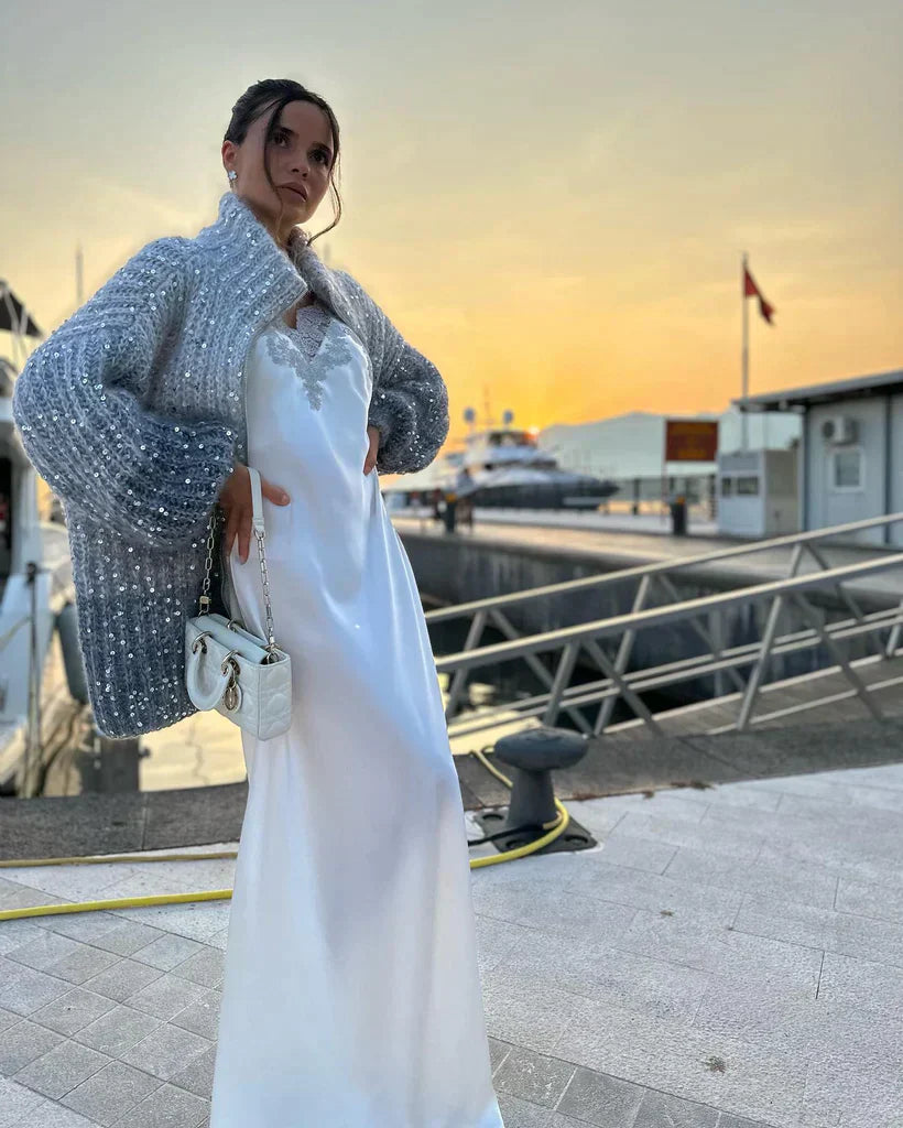 Zybel - Elegante Cardigan di Seta Scintillante
