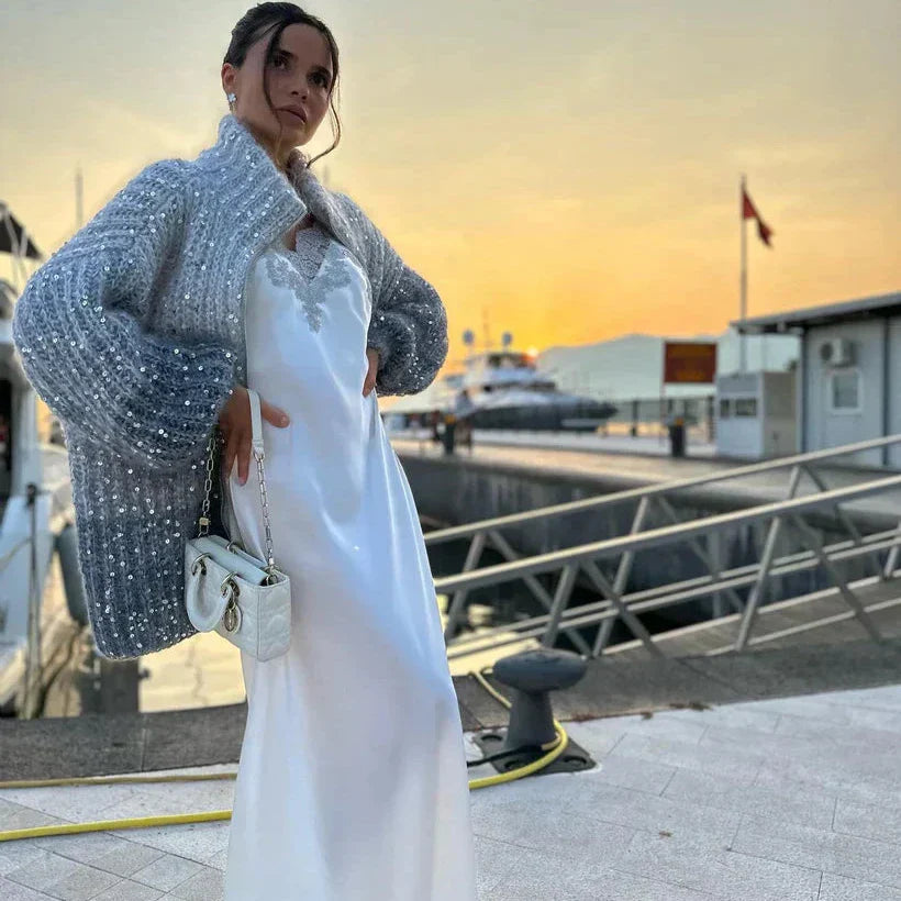 Zybel - Elegante Cardigan di Seta Scintillante